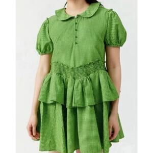 Urban Outfitters Gingham Ruffle Tiered Cottagecore Babydoll Mini Dress Size M